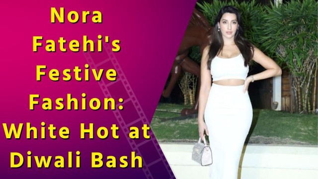 Nora Fatehi Sizzles in White Co-ord Set at Rohini Iyer's Diwali Party