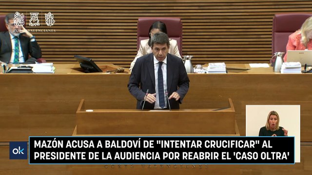 Mazón acusa a Baldoví de intentar crucificar al presidente de la Audiencia por reabrir el 'caso Oltra'