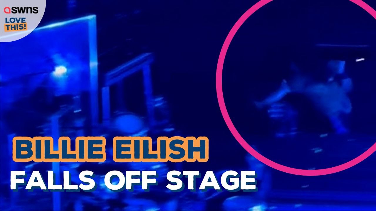 Billie Eilish falls off stage 