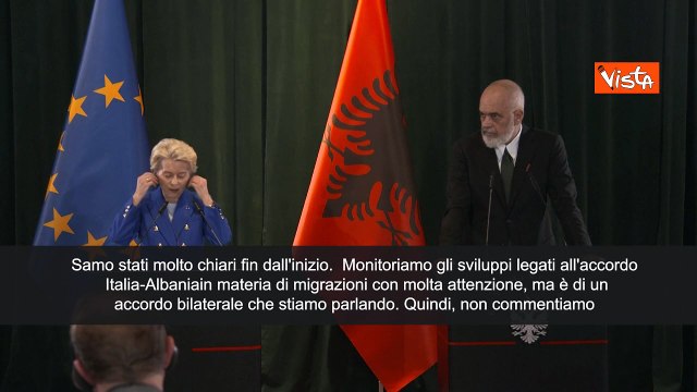 Migranti, von der Leyen: Accordo Italia-Albania bilaterale. Monitoriamo, non commentiamo SOTTOTITOLI