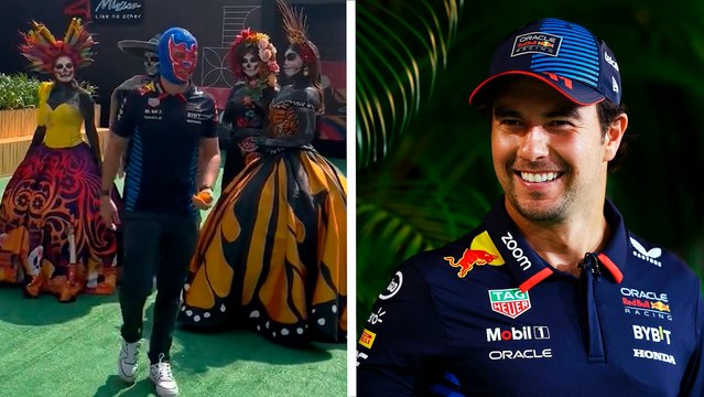 Checo Pérez llega al Autódromo Hermanos Rodríguez con máscara de Lucha Libre