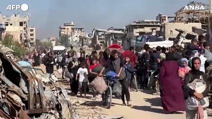Gaza City, l'arrivo degli sfollati palestinesi da Beit Lahia
