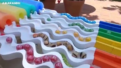 1000 Marbles Super Slide Marble Run Race vs Water Balloons | Colorful Pop Tubes | ASMR Whirlpool 3A