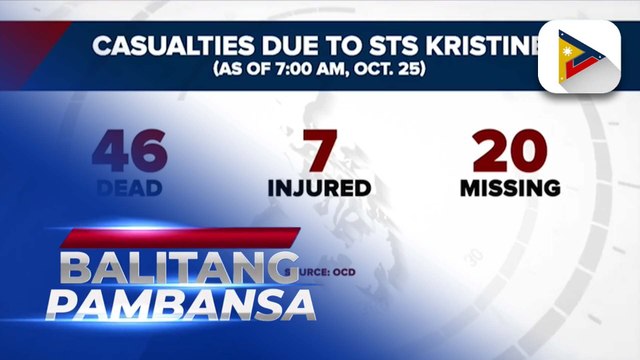 OCD: Bilang ng naiulat na namatay sa pananalasa ng Bagyong #KristinePH, umakyat na sa 46
