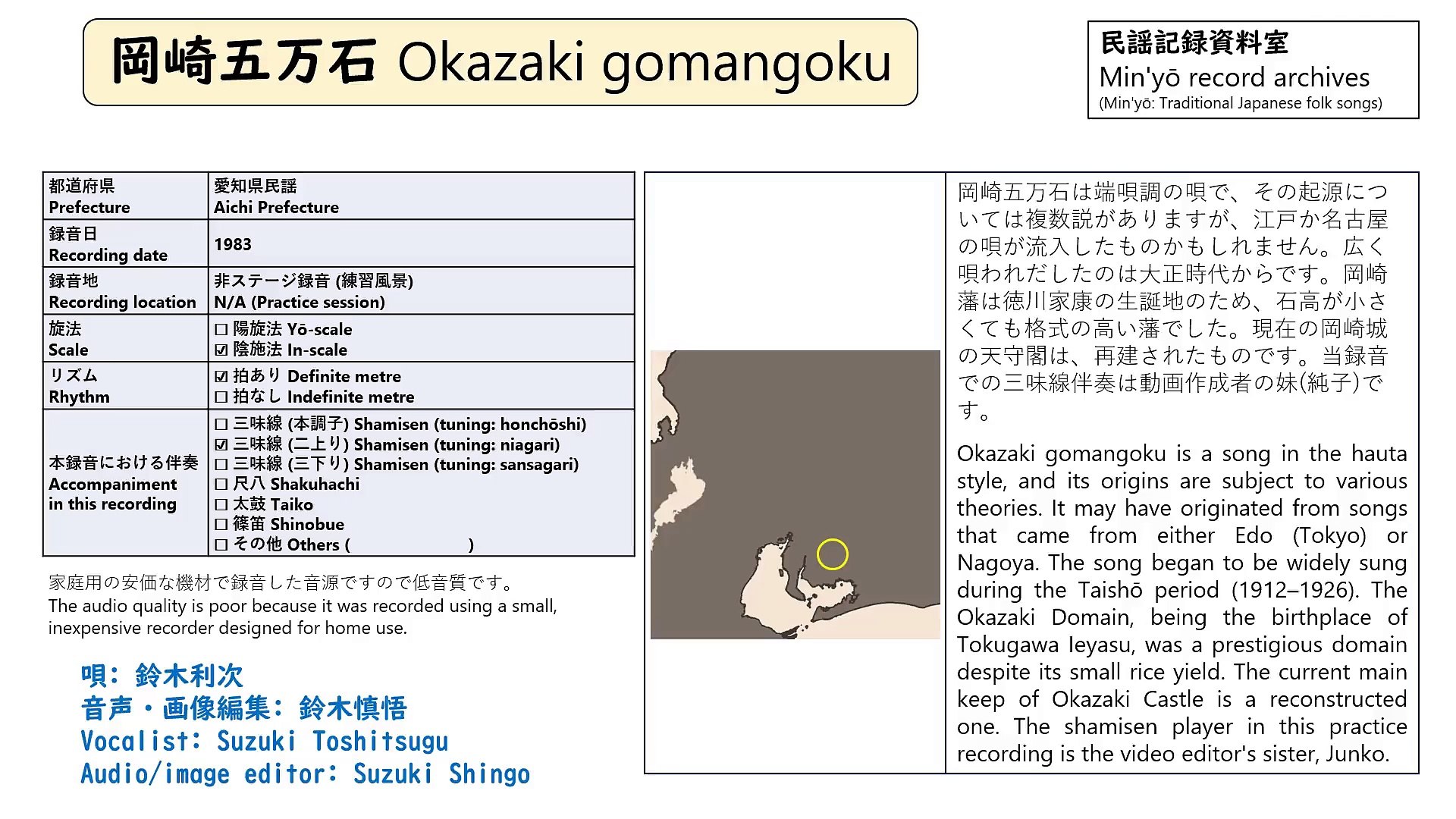 ⁣Okazaki gomangoku [Min'yō (traditional Japanese folk songs)] 岡崎五万石 (日本民謡)