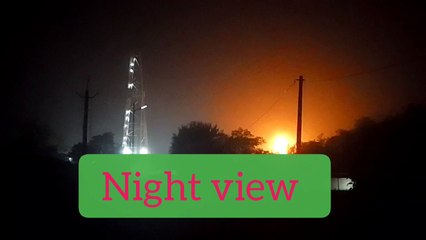 Night view of oil rig