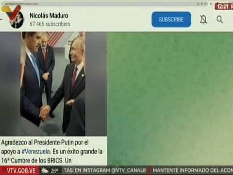 Pdte. Maduro agradece al pdte. Putin por la invitación a la XVI Cumbre de los BRICS