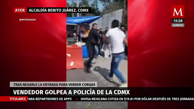 Graban pelea entre policía y un vendedor de cobijas en la alcaldía Benito Juárez, CdMx