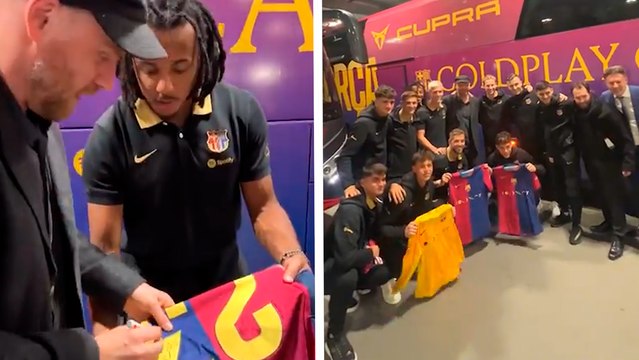 Barcelona y Coldplay terminan la exitosa colaboración con sesión de firmas y fotos tras ganar el Clásico Español