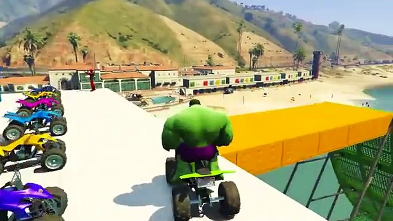 GTA 5 Crazy Ragdolls _ Spiderman by Quad Bike On Rainbow Spiders Bridge