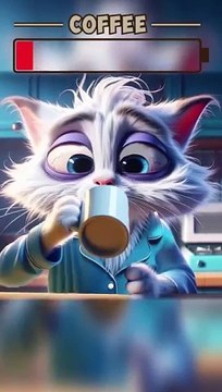 Mother Cat Drinks Lots of Coffee to Get By _funny _catlover _cuteanimals _cartoon(360P)