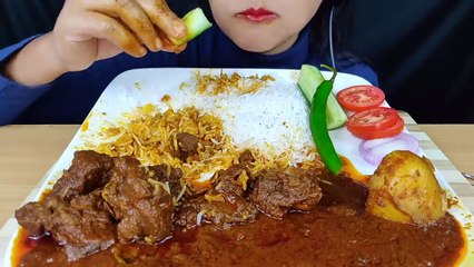 ASMR：EATING SPICY MUTTON CURRY WITH RICE AND SALAD＊EATING SHOW＊