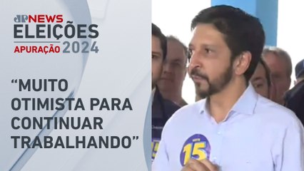Ricardo Nunes discursa após votar no bairro do Socorro, em São Paulo