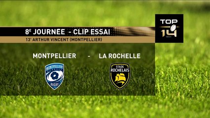 TOP 14 - Essai de Arthur VINCENT (MHR) - Montpellier Hérault Rugby - Stade Rochelais
