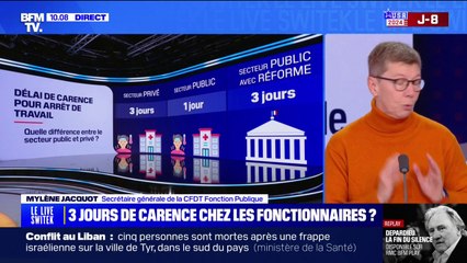 Hausse du délai de carence chez les fonctionnaires: de la "colère" et de la "sidération", réagit Mylène Jacquot (CFDT Fonction Publique)