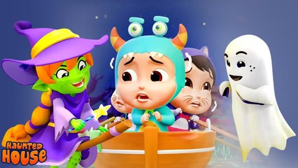 Row Row Row Your Boat Down The Scary Stream, Halloween Nursery Rhyme for Kids