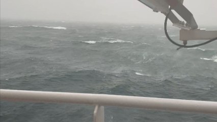 Ship workers face dangerous conditions as Storm Ashley's strong winds hit the North Sea.