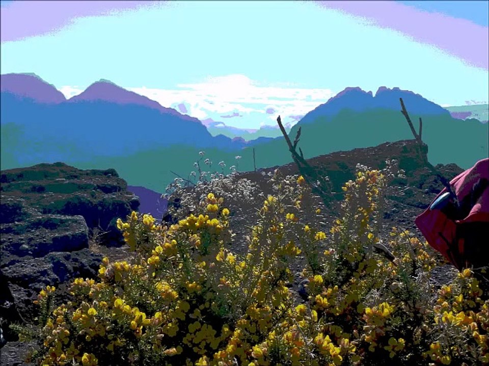 Cirques et pitons sur l'île de La Réunion (montage artistique)