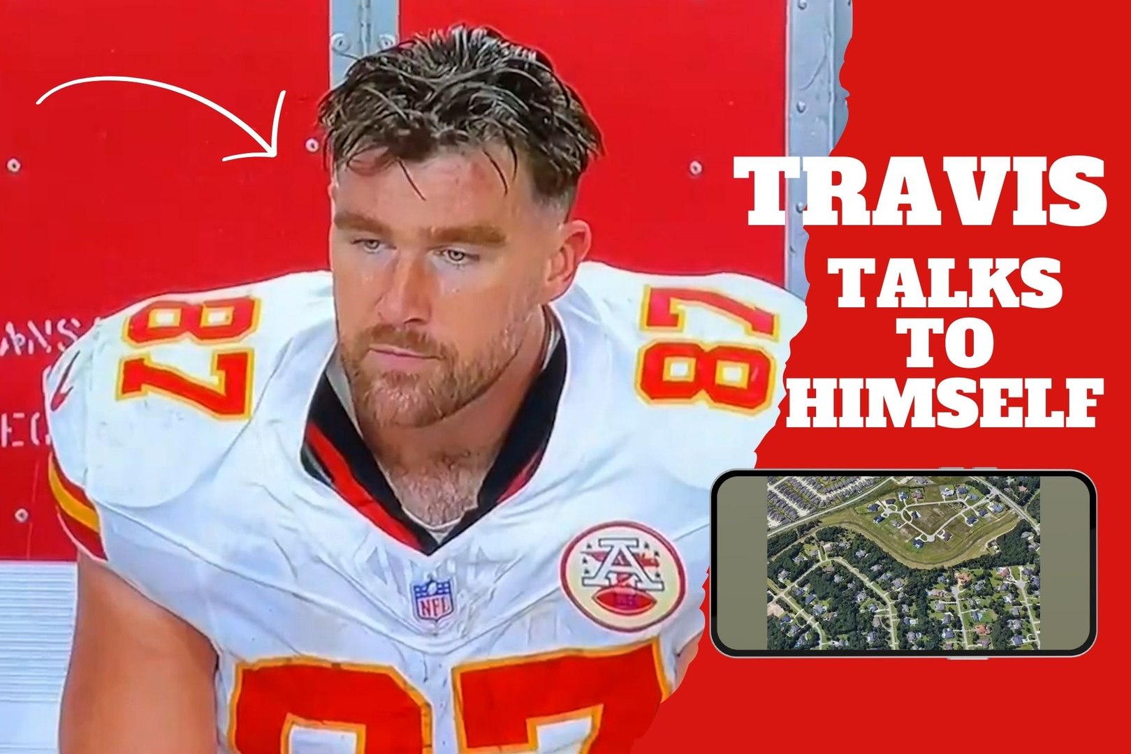 Travis Kelce talks to himself during a Chiefs timeout in a viral video