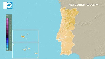 Precipitação acumulada mantém-se reduzida ao longo da semana, embora possa ascender aos 30 mm na região Centro.