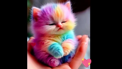 Little babies of different animals sitting, playing and standing on human hand.