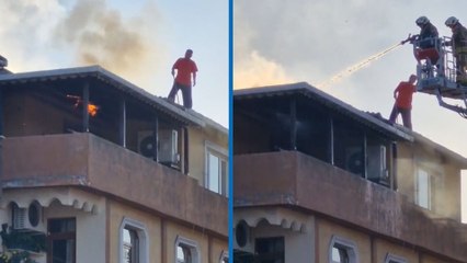 İstanbul-Kağıthane'de izolasyonları ısıtan adam yaktığı çatıda mahsur kaldı