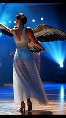 The woman performs a fusion with the falcon on AGT