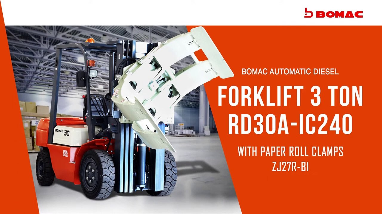 JUAL FORKLIFT DIESEL TRANSMISI OTOMATIS 3 TON DENGAN PAPER ROLL CLAMPS - BOMAC  AUTOMATIC DIESEL
