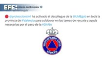 Protección Civil activa el despliegue de la UME en toda la provincia de Valencia