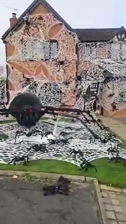 A 25 foot wide spider forms the centre piece of this scary Hallowe'en display at this Burnley house
