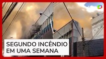 Incêndio atinge shopping no Brás, em São Paulo; 13 equipes dos bombeiros combatem chamas