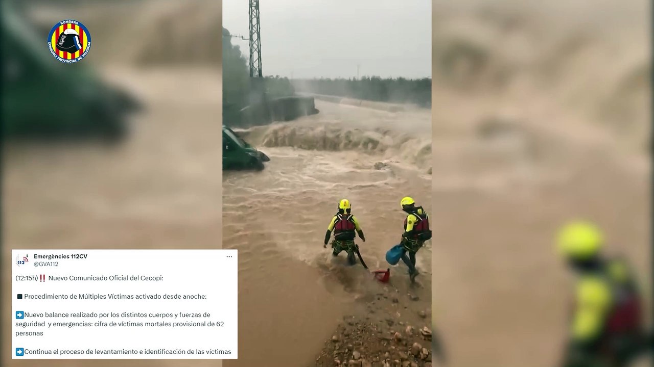 La Generalitat valenciana eleva a 62 la cifra de víctimas mortales por la DANA