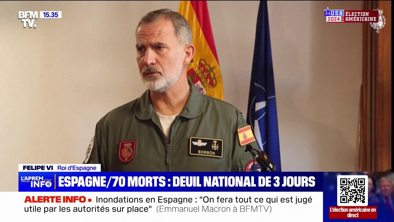 Crues meurtrières en Espagne: le roi Felipe VI exprime ses "condoléances" et sa "tristesse pour la perte de tant de vies"