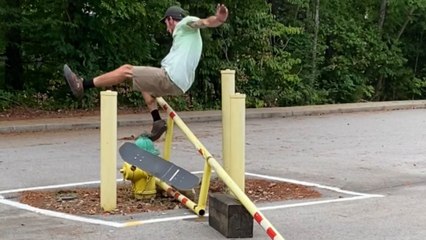 Skater’s improvised rail jump ends in a painful and sudden tumble