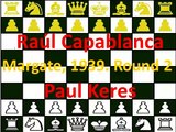 Raúl Capablanca (negras) vs Paul Keres (blancas) Margate, 1939. Round 2