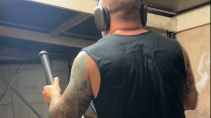 Husband has priceless reaction after getting spooked during his home workout session