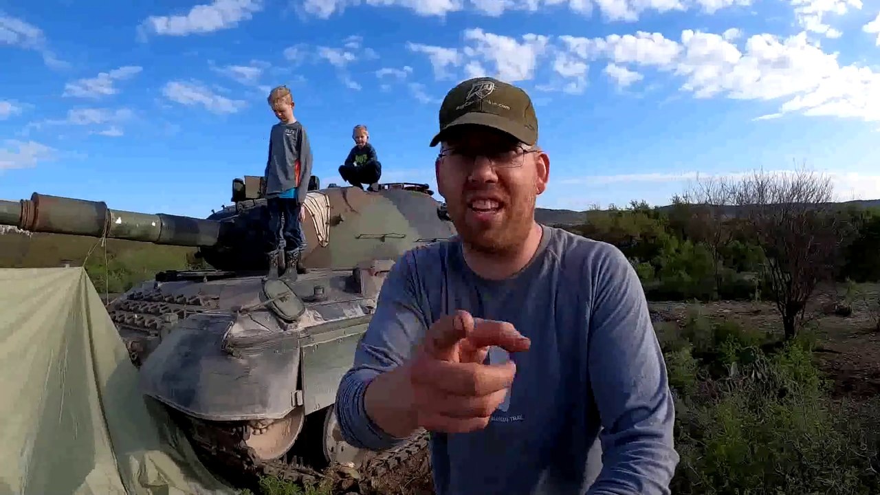 TANK CAMPING IN DESERT! Flame throwers, Hunting Arrowheads, Fossils, Caving - BEST Family Vacation!
