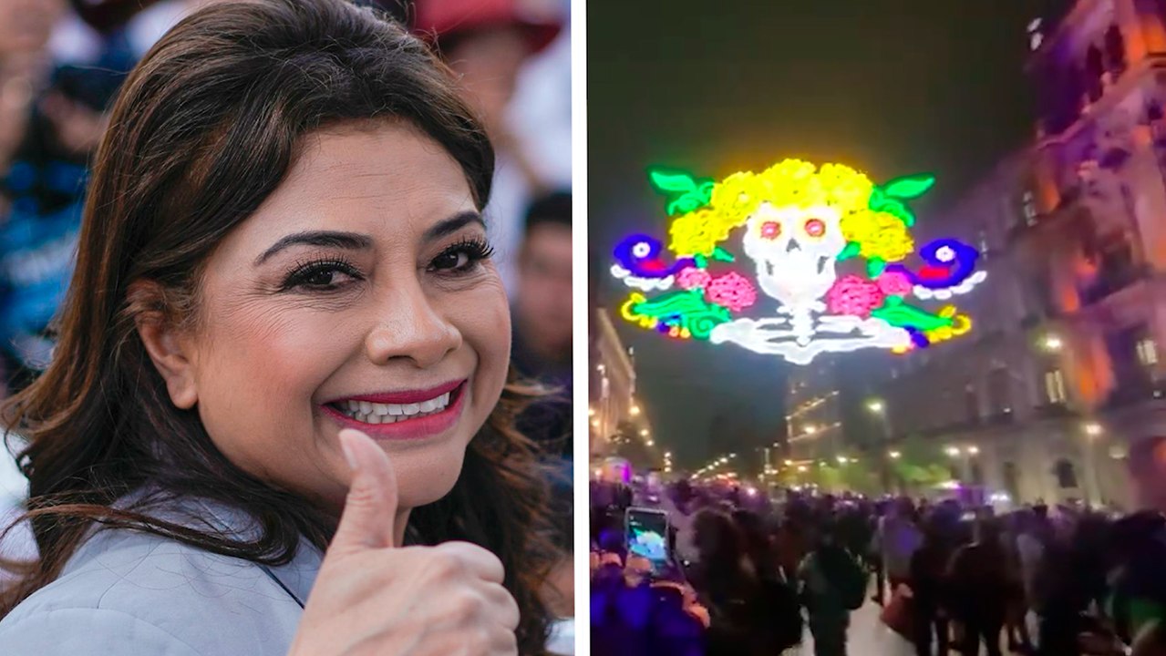 CDMX: Clara Brugada inaugura la iluminacion por el día de muertos en el Zócalo capitalino
