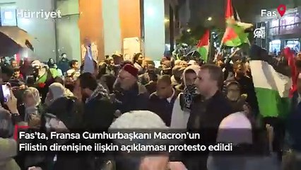 Fas’ta, Fransa Cumhurbaşkanı Macron’un Filistin direnişine ilişkin açıklaması protesto edildi
