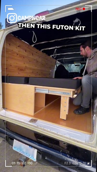 A seat that turns into a bed for a small van