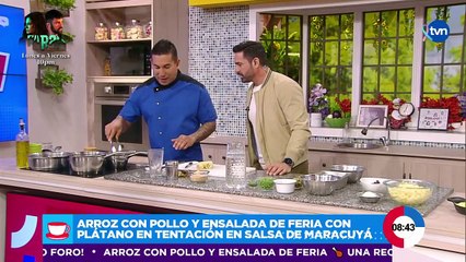 Realiza un arroz con pollo, ensalada de feria y platano en tentación