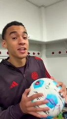 Musiala imitates a Harry Kane post-match video after his hat trick vs Mainz