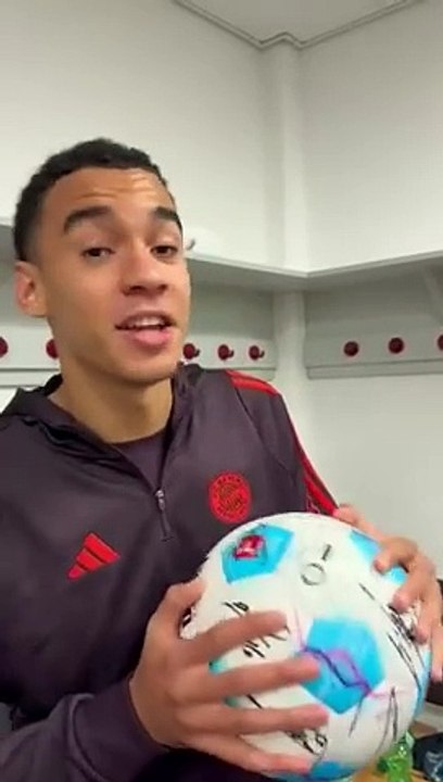 Musiala imitates a Harry Kane post-match video after his hat trick vs Mainz