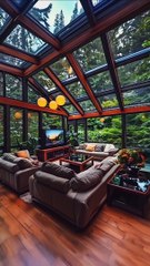 Elegant resort room with stormy weather.