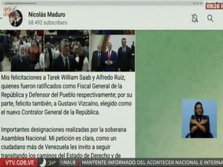 Jefe de Estado felicita a las nuevas autoridades electas al Poder Ciudadano