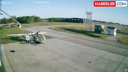 Helikopter park halindeki uçağa çarptı: Pilot yara almadan kurtuldu