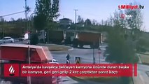 Kırmızı ışıkta önüne geçtiği kamyona geri manevra yapıp 2 kez çarparak kaçtı