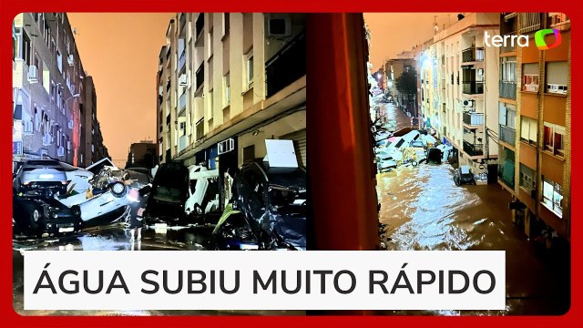 Moradora mostra velocidade em que água subiu durante chuvas torrenciais na Espanha