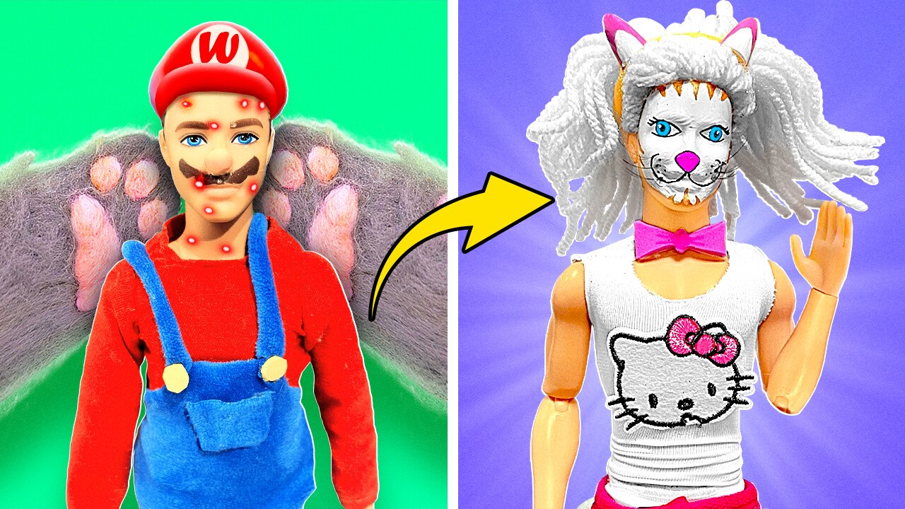 Mario Becomes Kitty *Extreme Doll Makeover With Popular Gadgets*