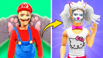 Mario Becomes Kitty *Extreme Doll Makeover With Popular Gadgets*